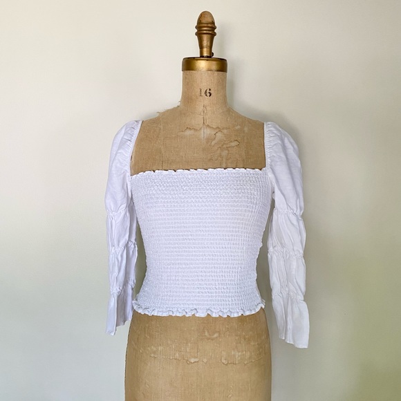 REFORMATION White Smocked Top | Size S/M - Picture 2 of 12